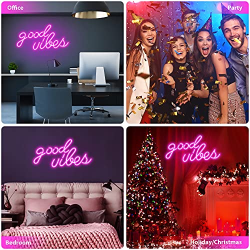Olekki Pink Good Vibes Neon Sign - Neon Lights For Bedroom, Led Neon Signs For Wall Decor (16.1 X 8.3 Inch) #TOP5
