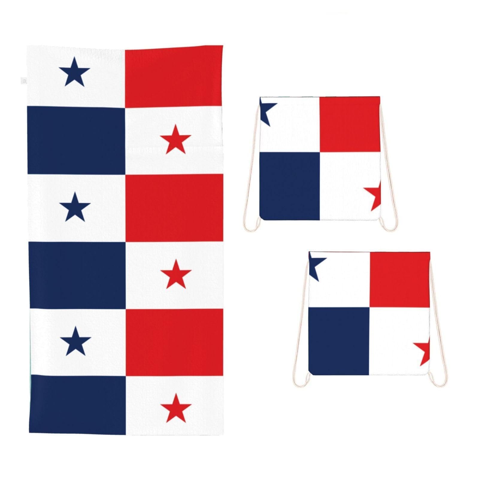 CNTDBU Flag of Panama 2 in 1 Packable Towel Bag-Large Beach Towel with Stuff Sack, Super Absorbent Microfiber Travel Towel for Pool