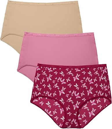Avenue Womens Plus Size Full-Cut Cotton Spandex Brief 3-Pack