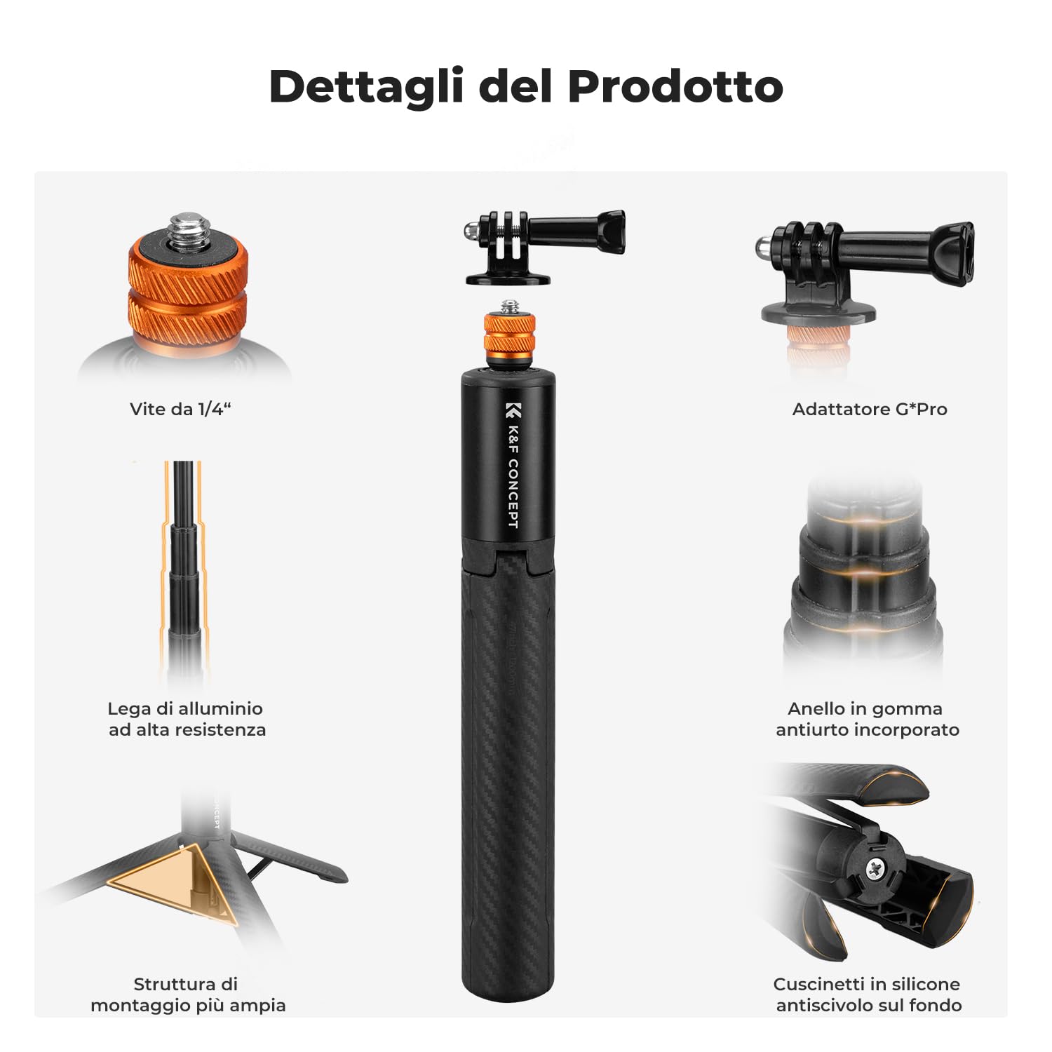 K&F CONCEPT MS21 Treppiede e Palo Selfie Invisibile Telescopico 120cm, Compatibile con Insta360 X5/X4/X3/Ace Pro, Pocket 4/3, GoPro Hero 13-5, Osmo Action 5Pro/4/3, AKASO, Luna Ultra