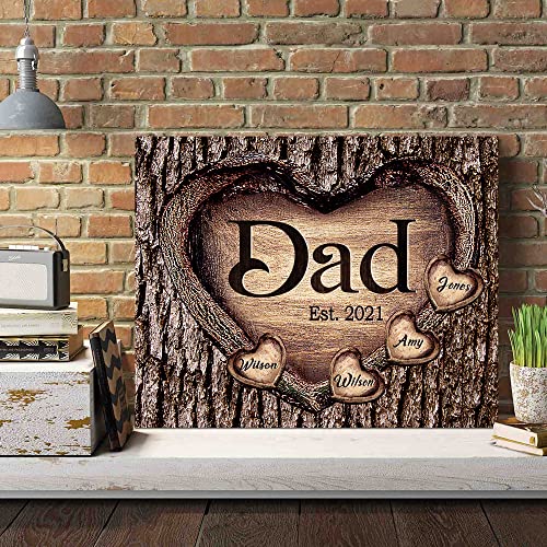 Dazella Personalized Father's Day Gifts For Dad From Son Daughter Unique Birthday Presents For Dad Custom Rustic Heart Sign Family Canvas Prints With Name Canvas Wall Art Home Decor #TOP3