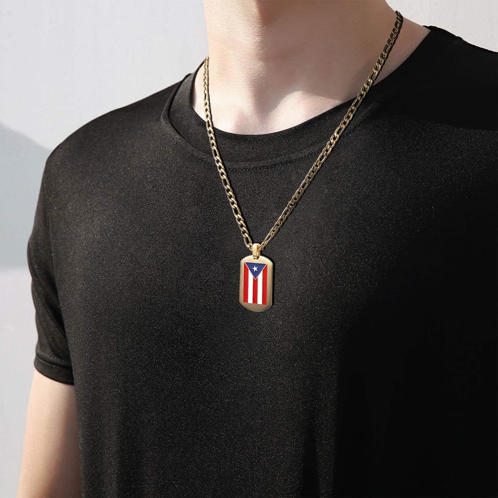 My Daily Styles Puerto Rico Flag Men's Stainless Steel Link Bracelet, Stylish Design, for Him, 8.5 Inches Length