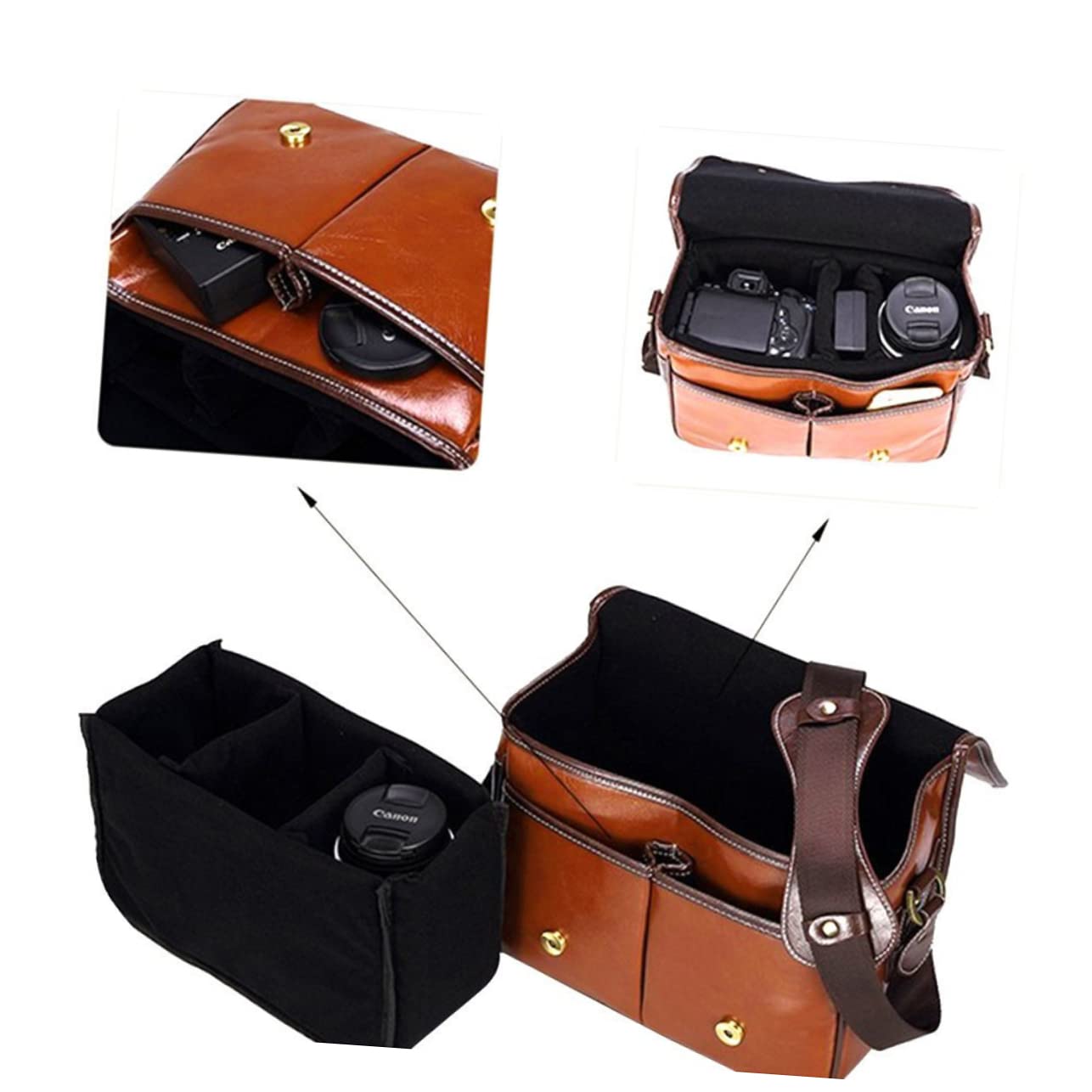 Angoily Borsa per Fotocamera in Pelle Pu Marsupio Multifunzione Divisore Interno Regolabile Tasche Esterne per Dslr Fotografia Video Viaggi Escursionismo