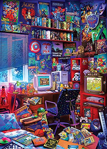 '80s Game Room Pop Culture 1000 Piece Jigsaw Puzzle by Rachid Lotf | Interactive Brain Teaser, Educational Toys & Games for Kids and Adults | 28 x 20 Inches