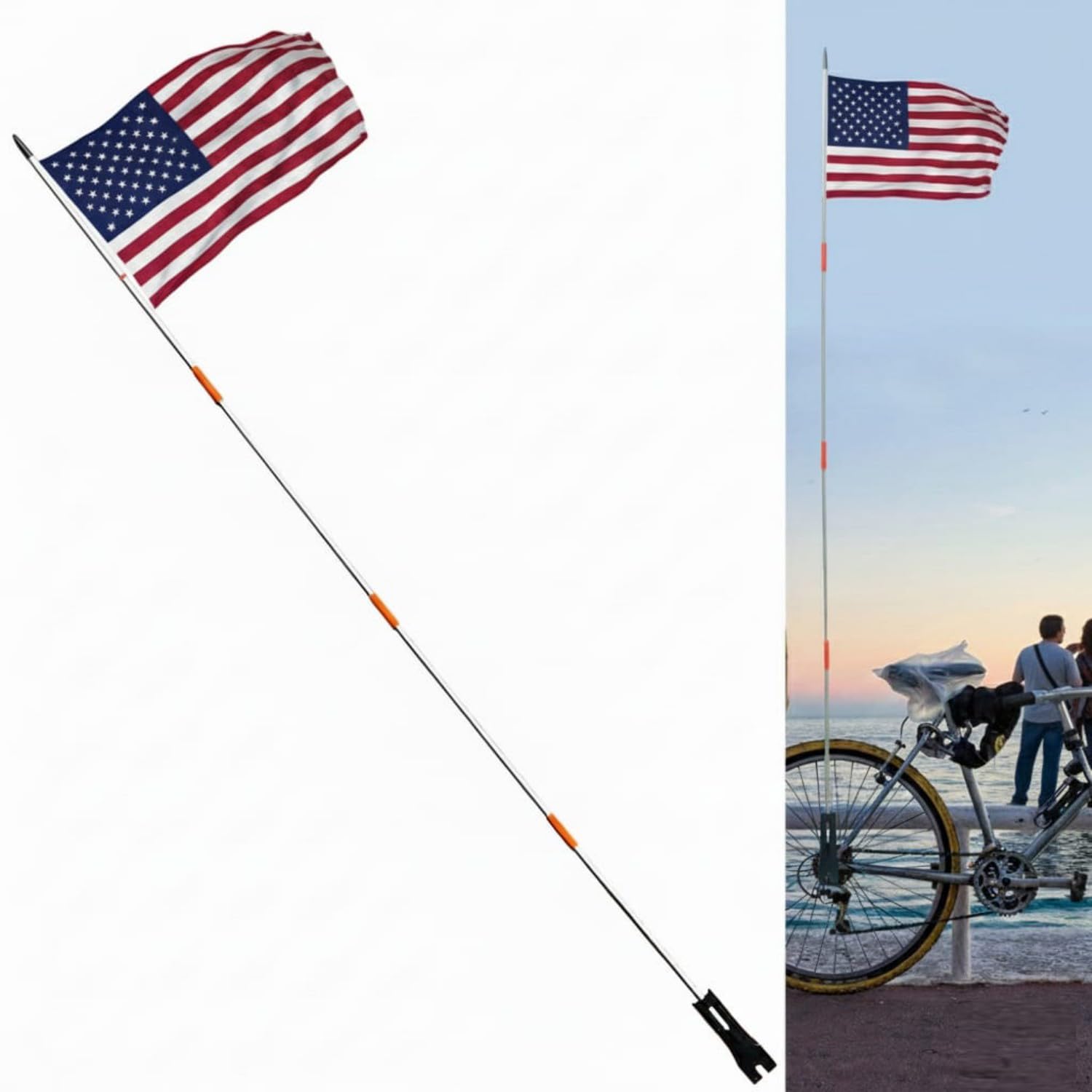 National Bicycle Flags with Pole Countries Bike Safety Flag Replacement Pennant Strip for Outdoor Cycling Riding (United States) — image 1