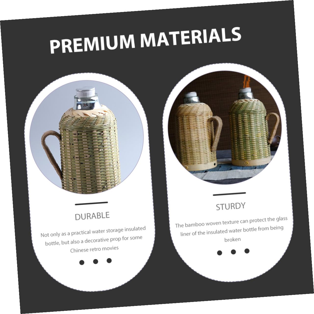 Bouteille d'Eau Isotherme Tissée en Bambou 16 L Doublure en Verre Gourde Rétro pour Randonnée et Maison Pichet sous Vide pour Thé et Eau Chaude Style Chinois Traditionnel