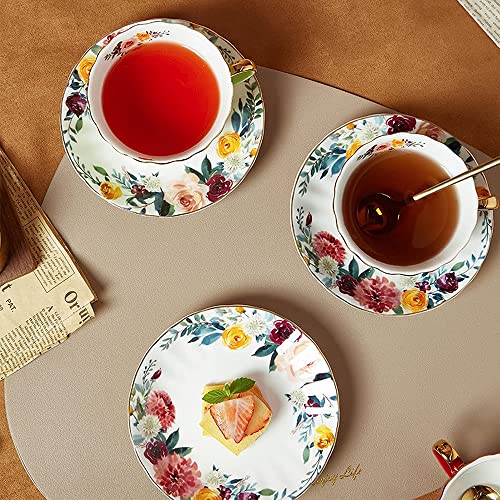 Oneustar Tea Cup And Saucer Set For 2 Porcelain Enghlish Tea Cup Floral Teacups Coffee Cup Set For Mother's Day Thanksgiving In Gift Box 8 Oz #TOP4