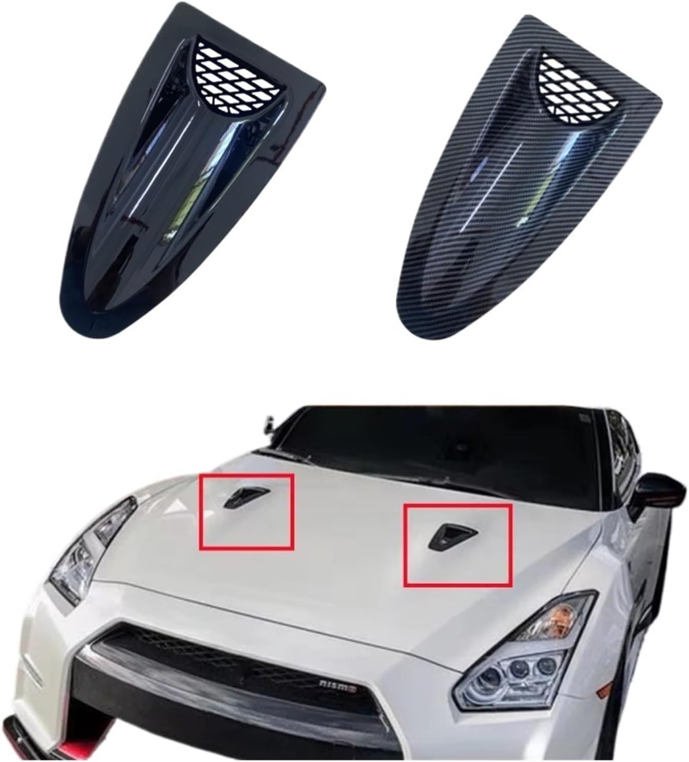 Fit for Nissan Skyline R32 R33 R34 V35 V36 GTR Engine Hood Vent Louvers Air Scoop Bonnet Vent Air Intake Cover Carbon(2pcs-Glossy Black)