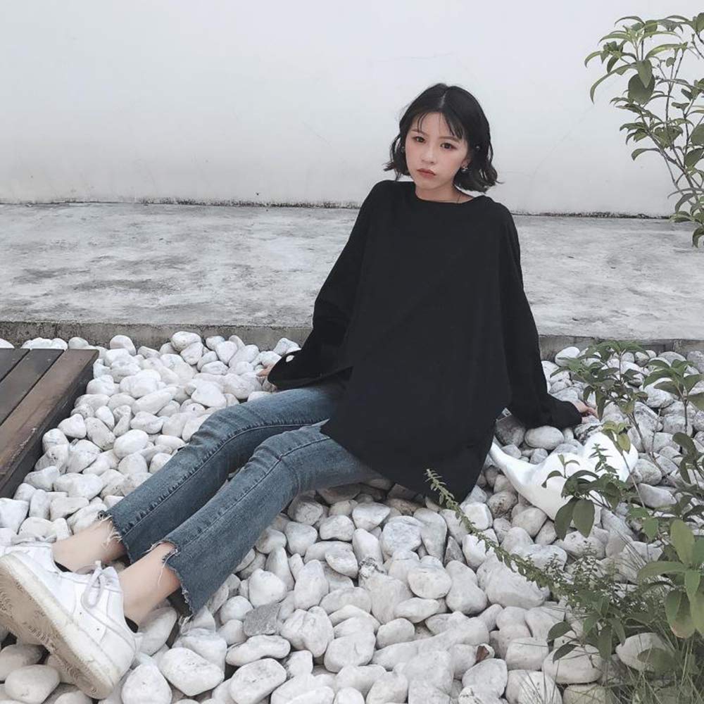 ZZAI Tops Divididos De Primavera Y Otoño - Camisetas De Manga Larga Finas Sueltas - Tops para Niñas,Black
