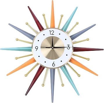 AngelcityCC Large Wall Clock 22 Inch Modern Starburst Wall Clock, Colorful Silent Non-Ticking Battery Operated Clock Home Decor for Living Room Bedroom Kitchen Office