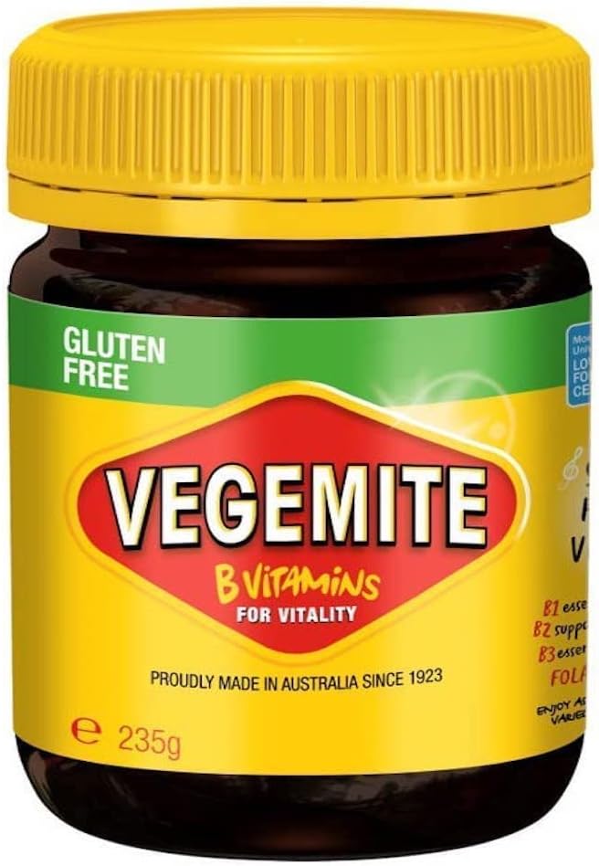 Vegemite Gluten Free Yeast Extract Spread – Rich in B Vitamins, Gluten Free, Umami Flavour, Vegan Friendly, Low Sugar, Australian Breakfast Spread, Sandwich & Toast Topping, Multipack, 8x 235g Jars