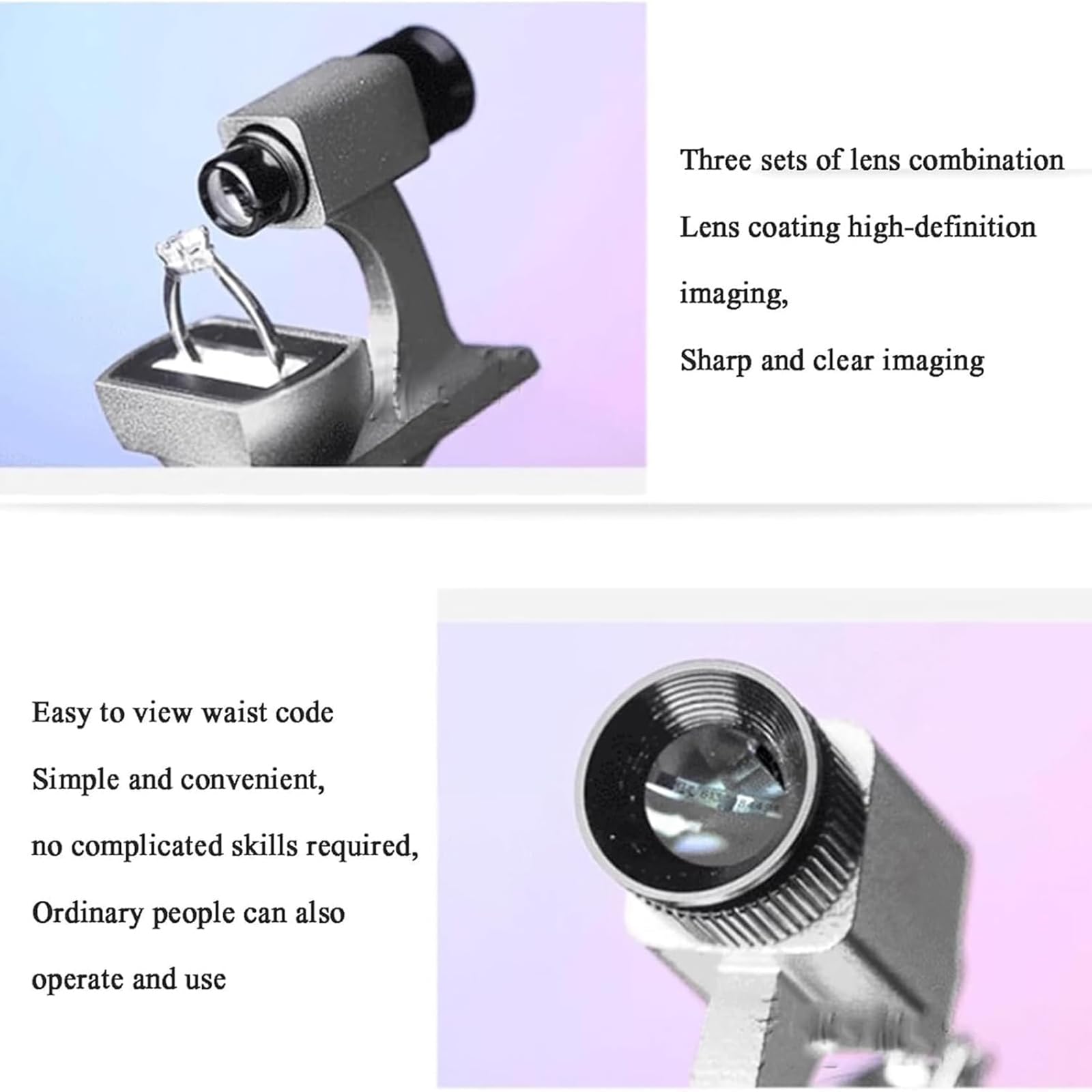 10X Visualizzatore Di Cinture Di Diamanti, Visualizzatore Compatto Per Iscrizioni Laser Di Diamanti Con Combinazione Di 3 Lenti, Messa a Fuoco Regolabile E Supporto Per Anello Rotante a 360°, L