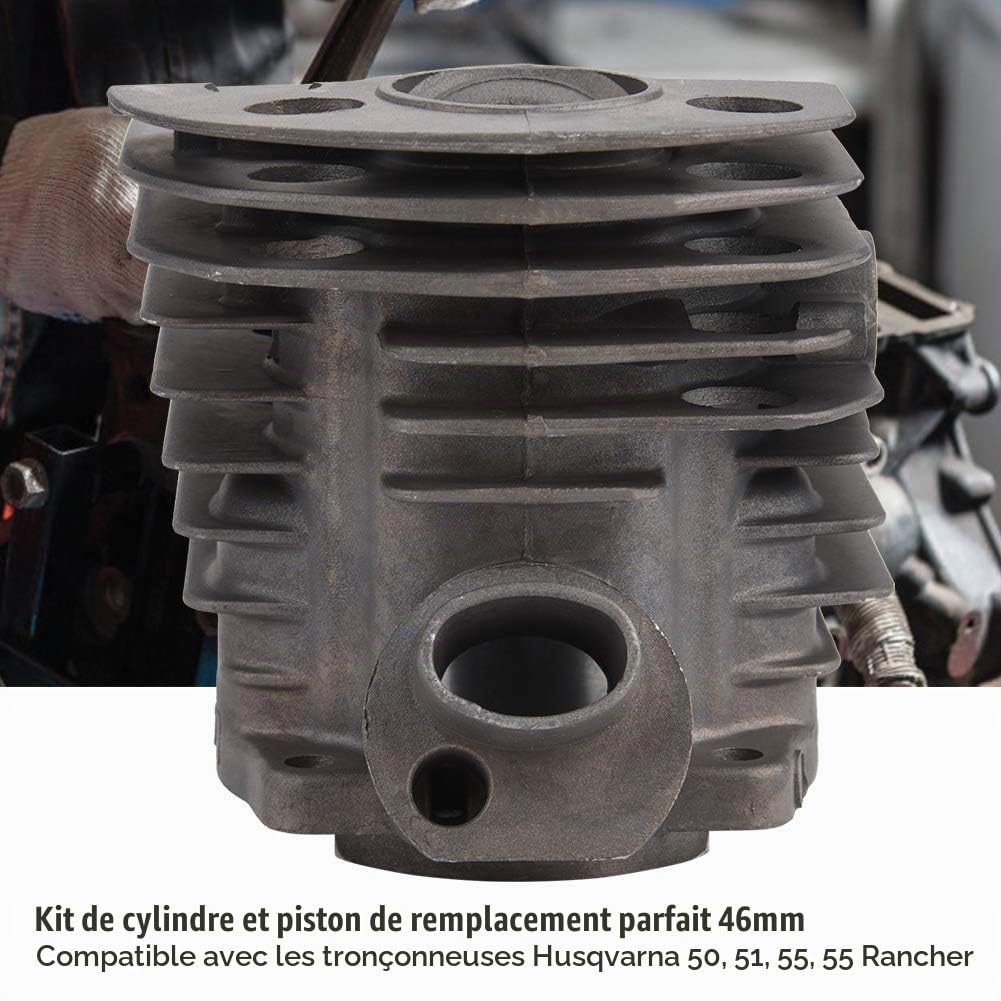 Cylindre à Piston Joint Kit Compatible avec Husqvarna 50, 51, 55 Rancher Nikasil Moteur 46MM Cylindre à Piston avec Le kit de Lave-Glace