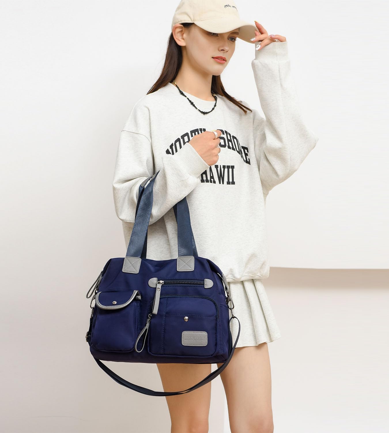 Tote Bag for Women,Multi Pockets Shoulder Handbag,Nurse Bag for Work,Large Cross body Purse,Fashion Nylon Top Handle Satchel - Image 2