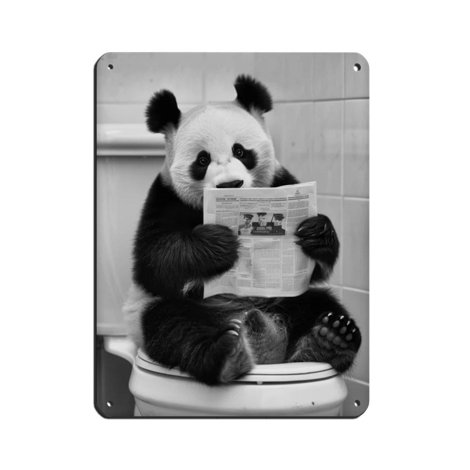 Panda Sitting on The Toilet Reading A Newspaper (2) Tin Sign Vintage Metal Pub Club Cafe Bar Home Wall Art Decoration Poster Retro 12x16inch(30x40cm)