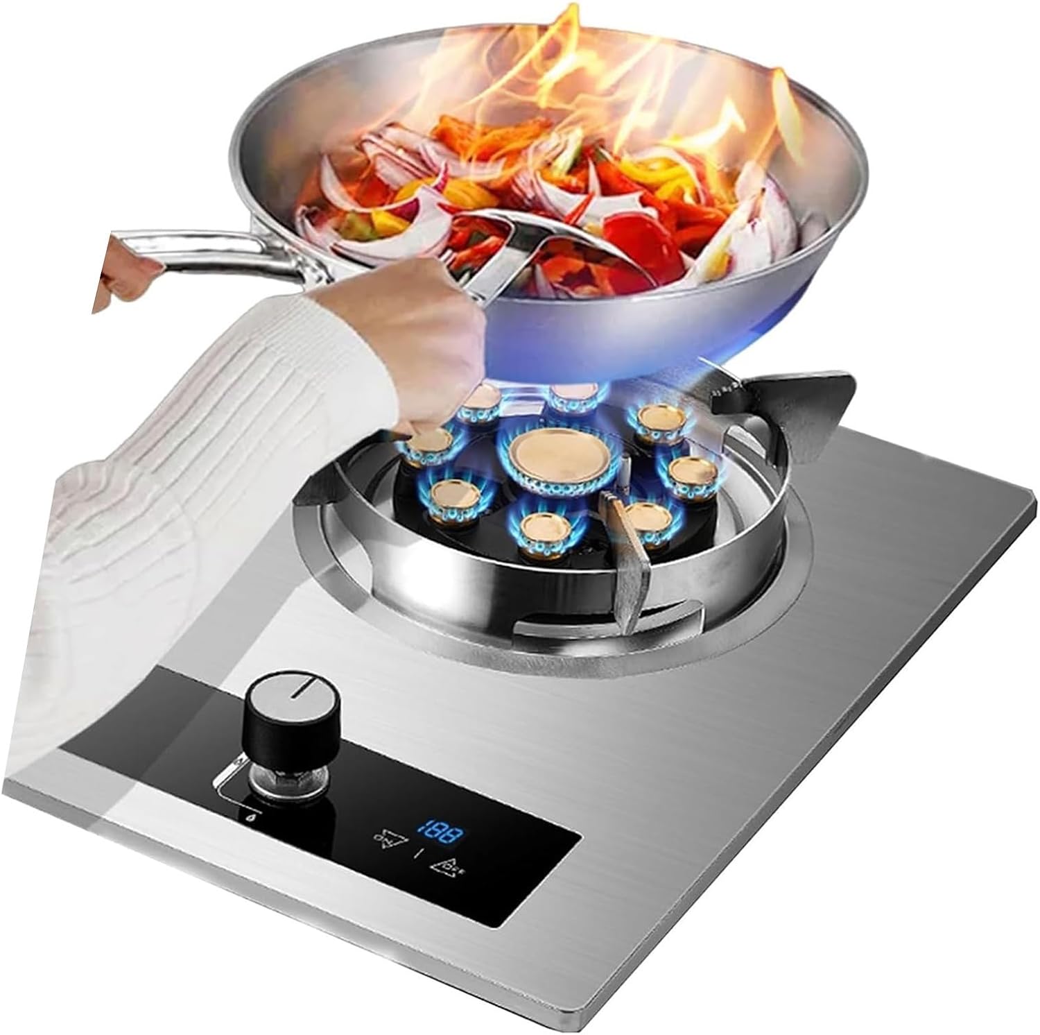 5.0KW Gas Stove Nine-cavity High-fire, Stainless Steel Cooker, Built-in Hob Camping, with Flameout Protection and Timer(NG)(LPG)