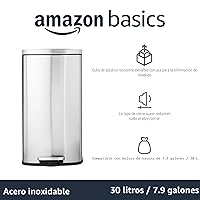 Vista 5 de Yaxa Basics Bote de basura rectangular resistente a las manchas con tapa de cierre suave, pedal de pie, cubo interior extraíble, 30 litros/7.9