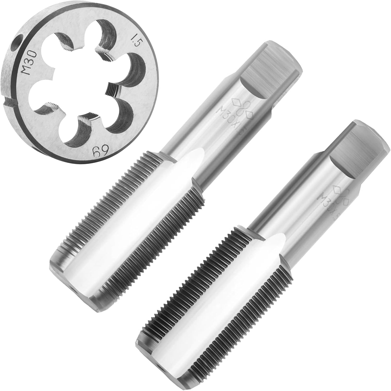 M30X1.5 Hand Tap and Die Set, M30X1.5mm Metric Threading Hand Tap and Round Threading Die Right Hand