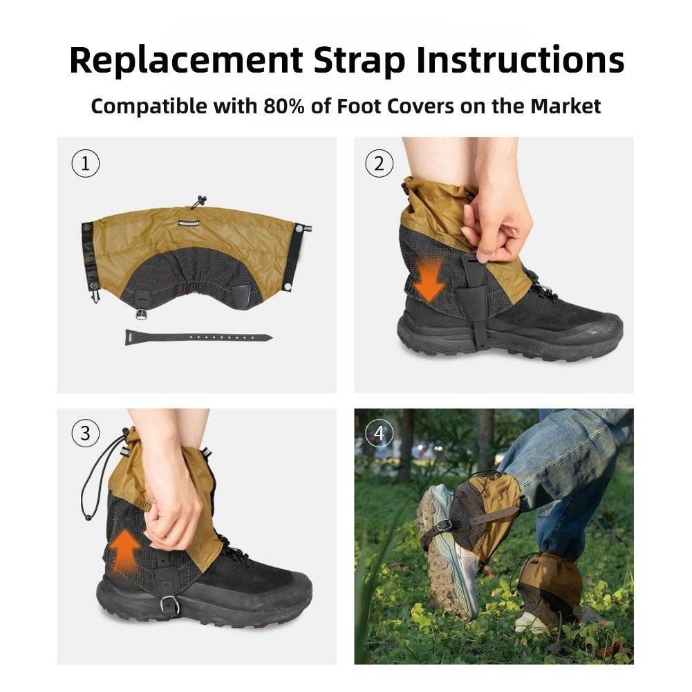Guêtres coupe-vent avec fermeture éclair latérale inclinée, guêtres de randonnée double couche anti-déchirure pour trail course et marche en montagne, S/M noir