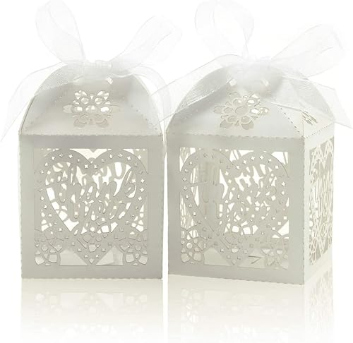 COTOPHER Cajas cortadas con láser, 60 unidades, cajas de regalo de agradecimiento, cajas de regalo de boda, cajas de dulces de encaje para bodas, disponible en Yaxa Peru