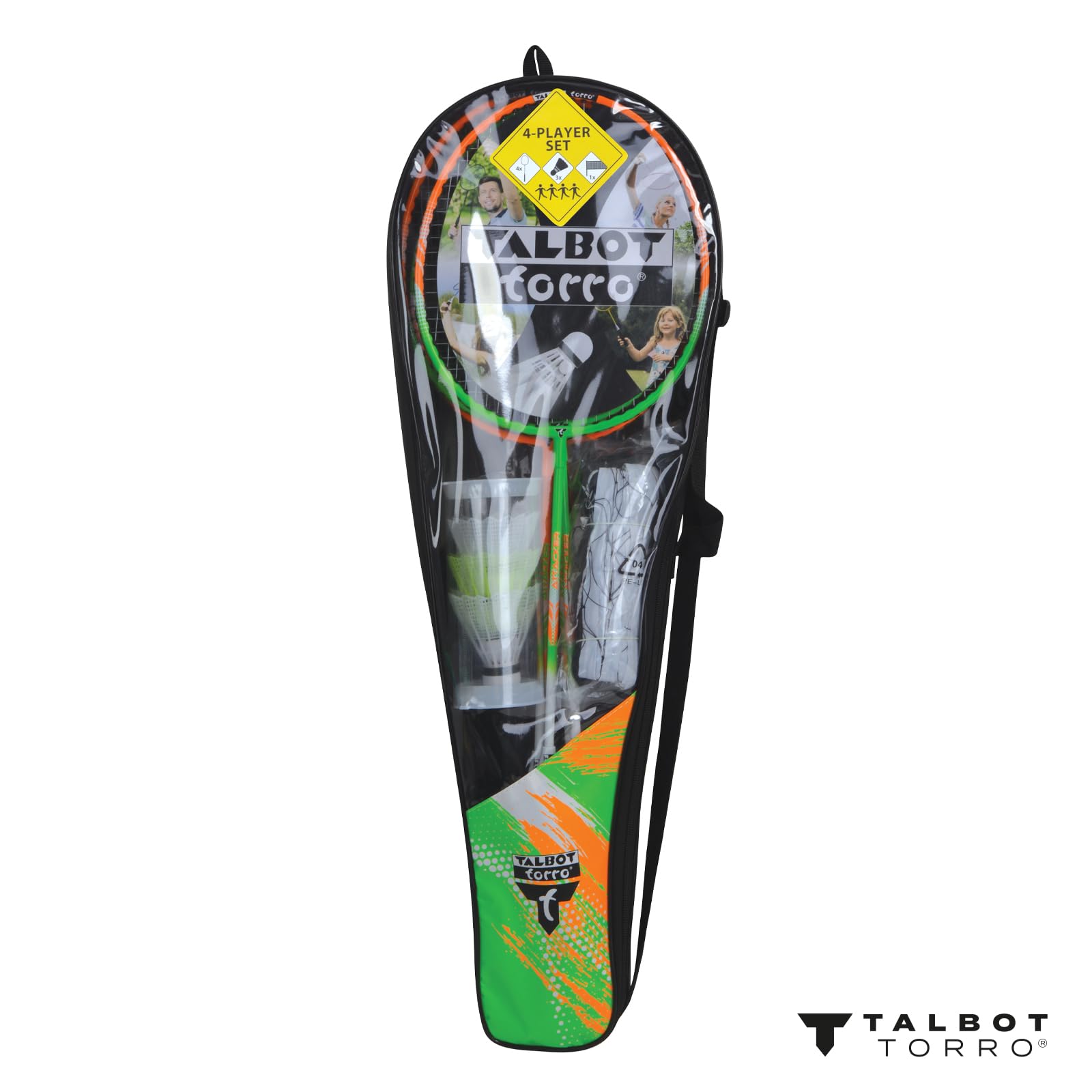 Talbot Torro Set de Badminton 4-Attacker Plus, 4 Raquetas, 3 Volantes, Red Completa
