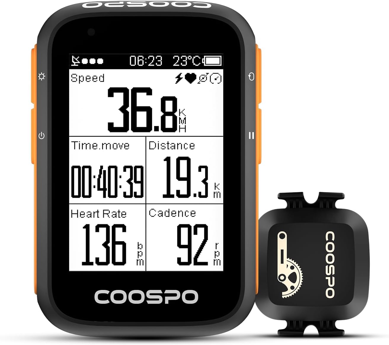 CooSpo GPS Bike Computer Wireless Cycling Computer Speedometer Odometer with 2.4 Inch LCD Display, 3 Satellite Systems 36 Hours Battery Life IP67 Waterproof Support BLE 5.0 ANT+