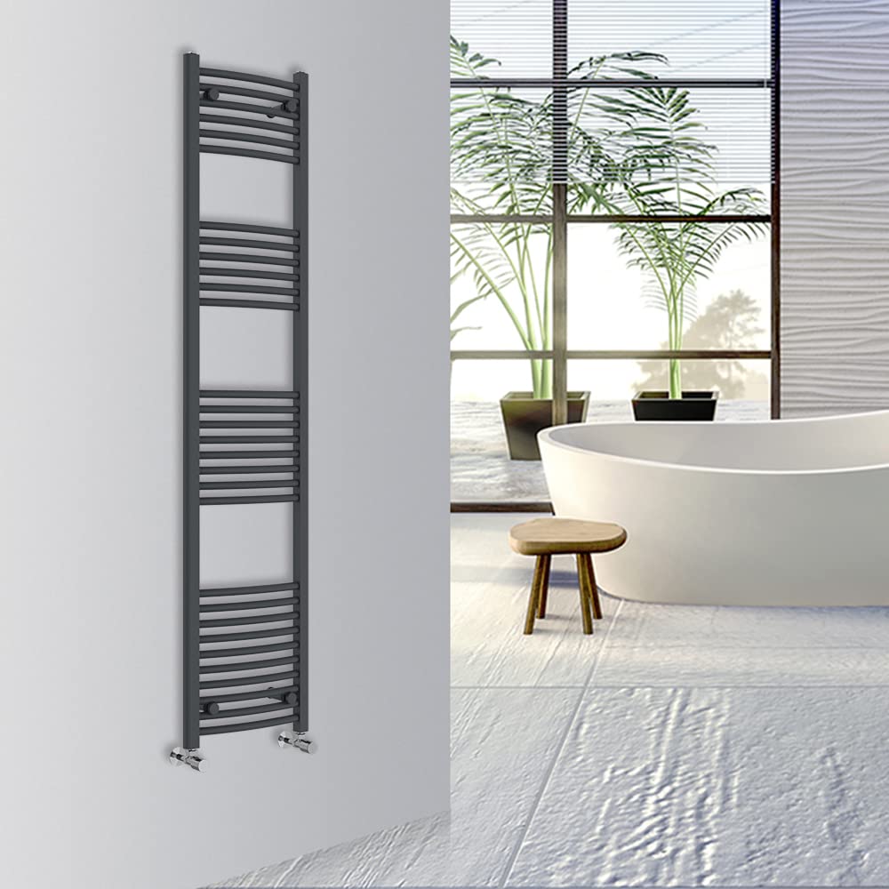 Warmehaus Curved Bathroom Heated Towel Rail Warmer Radiator Central Heating 1800x400mm - Anthracite