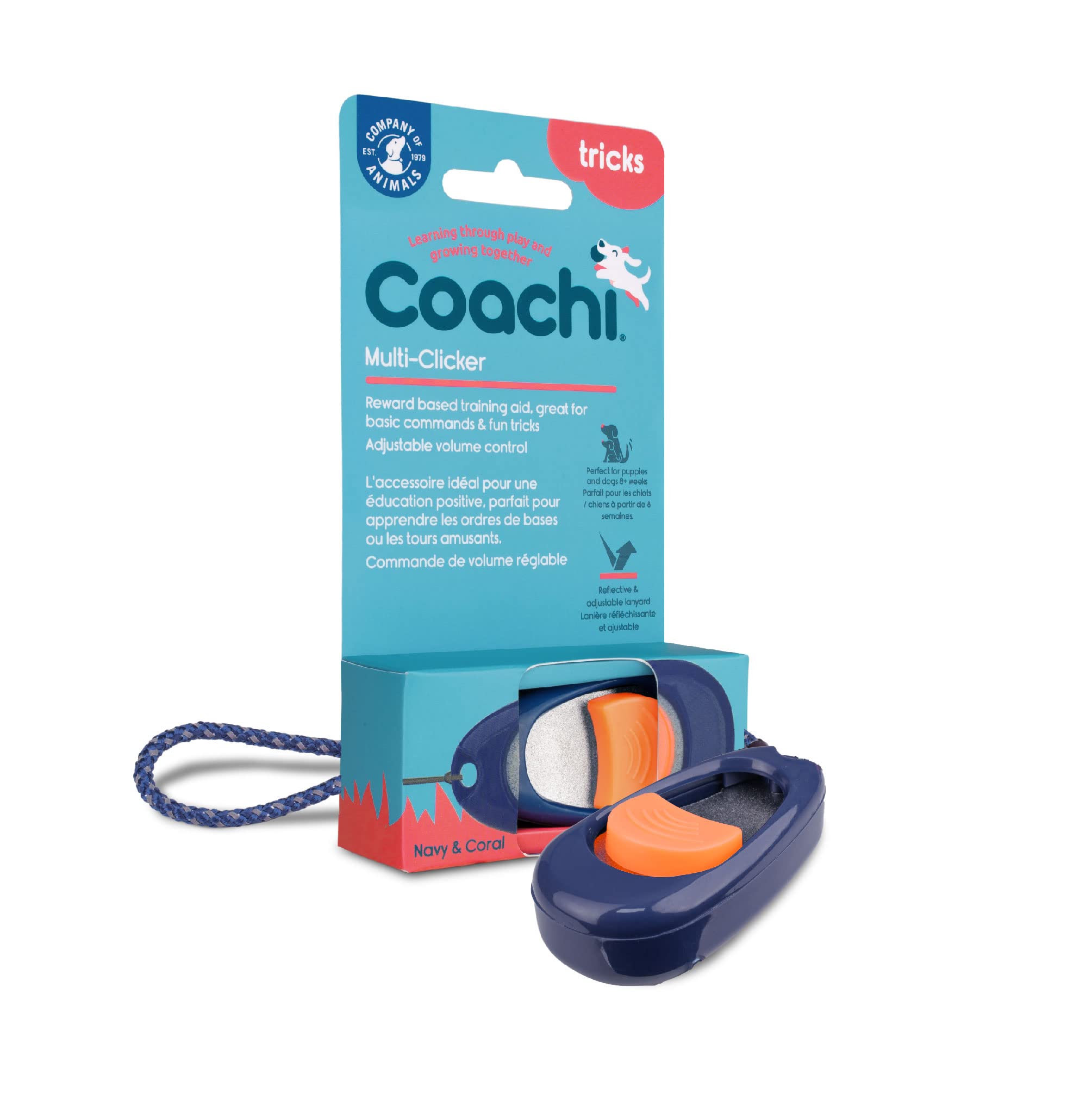Coachi Multi-Clicker, Accessoire pour Chien, contrôle du Volume à 3 réglages, Facile à cliquer