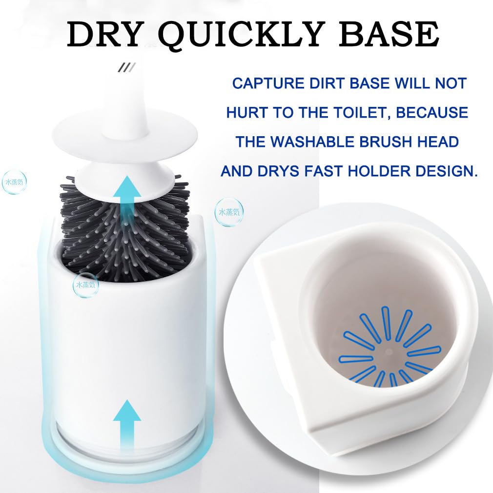 JONMON Scopino e supporto per WC, robusto set di scopino per la pulizia del WC con setole morbide in silicone per riporre e organizzare il bagno