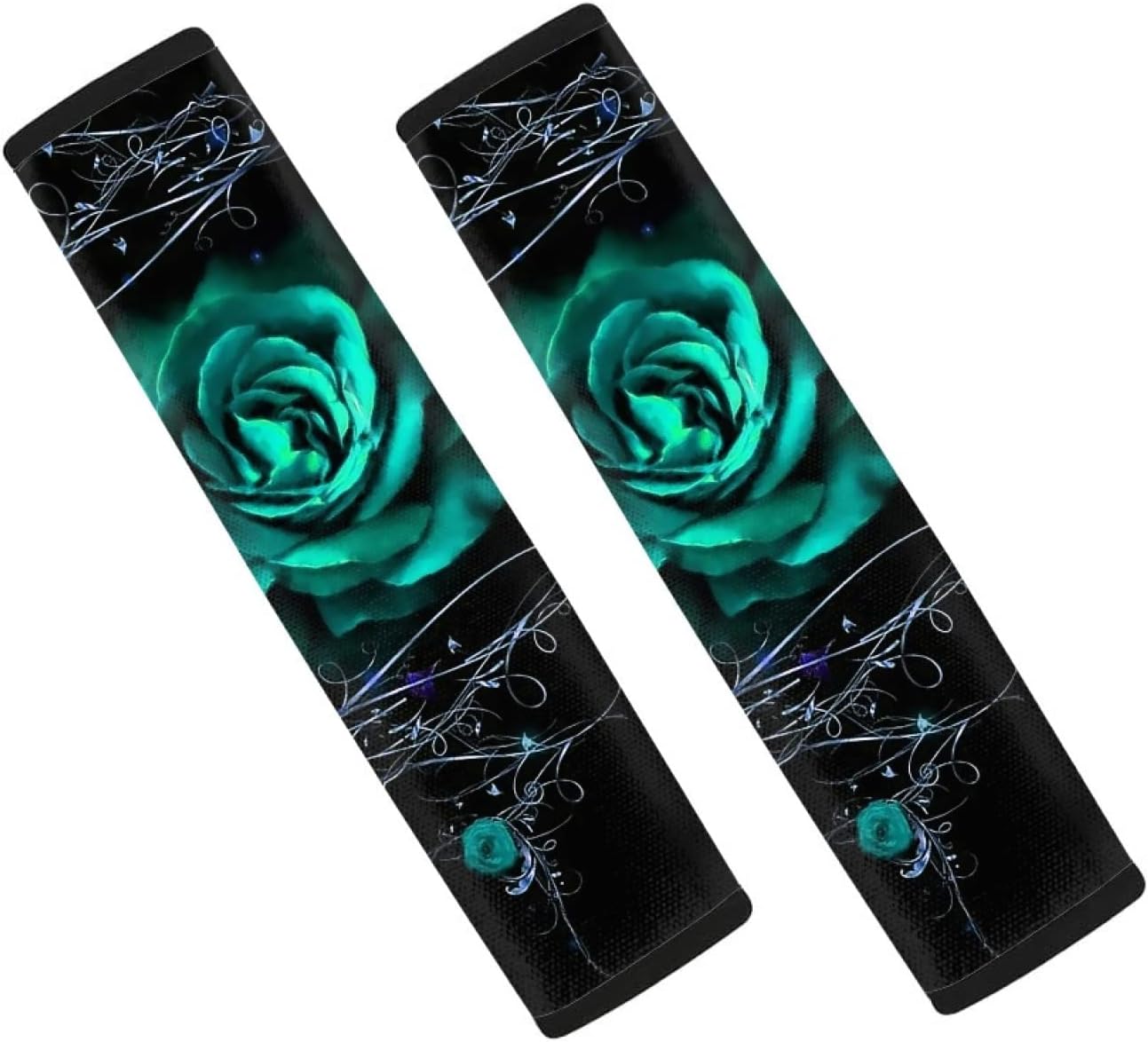 Howilath Green Rose Flowers Print Cars Seat Cover Full Set Accessories 12pcs Center Console Cover and Flower Steering Wheel Covers for Women Men