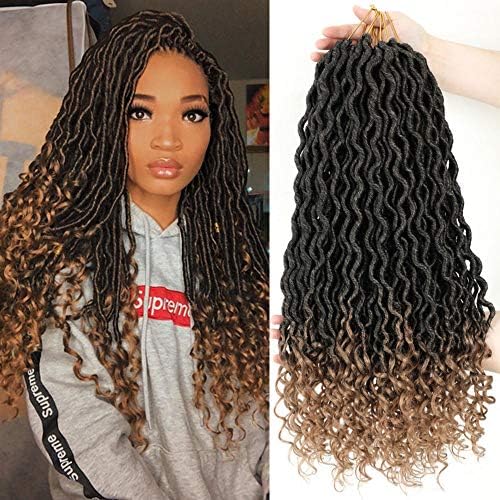 Lihui Goddess Locs Crochet Hair 6 Packs 20 Inch Faux Locs Crochet Hair Pre Looped Crochet Locs With Curly Ends Soft Faux Locks Curly Crochet Hair Ombre Loc Extensions(20",1b/27, 144 Strands)