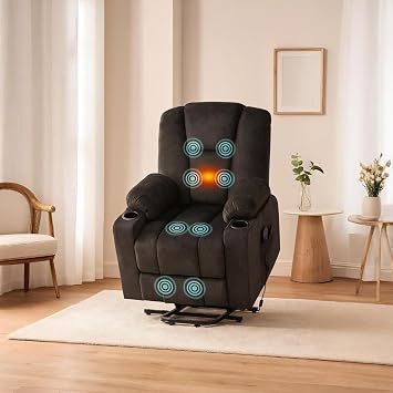 Naomi Home Doris Power Lift Recliner Chair for Elderly with Massage and Heat, Velvet Upholstery, Extended Leg Support, Cup Holder, Side Pockets, Easy Assembly, Electric Power Lift Chair