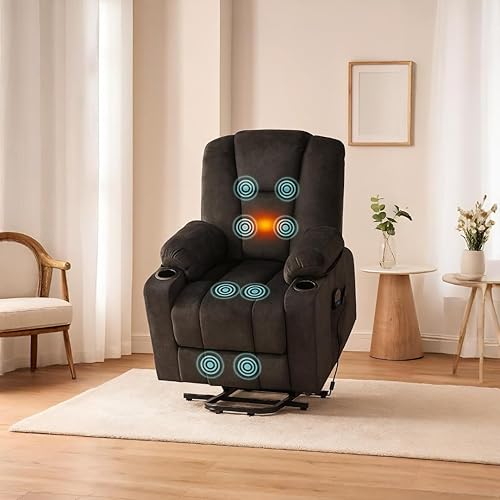 Naomi Home Doris Power Lift Recliner Chair for Elderly, Electric Lift Chair with Massage & Heat, Velvet Reclining Sofa w/Cup Holders, Side Pockets for Living Room Bedroom (Medium Size, Black)
