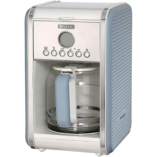 Ariete Vintage American Coffee Machine 1342, Tempered Glass Carafe, up to 12 Cups, 24 Hour Programming Timer, Auto Shut-Off, Drip-Proof, Heated Plate, 1.5 L Capacity, Light Blue