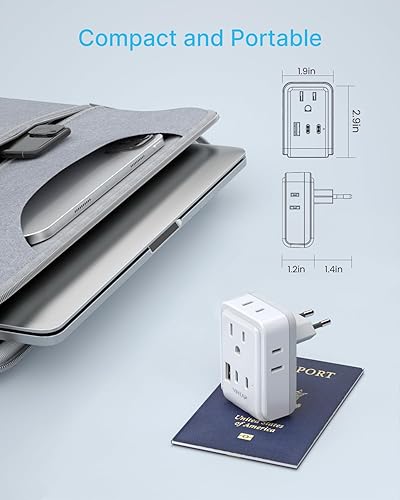 Miniatura 5 de 1 adaptador de enchufe europeo de viaje, adaptador VINTAR Europe con 4 salidas de CA, 3 puertos USB (2 USB C), adaptador de corriente internacional