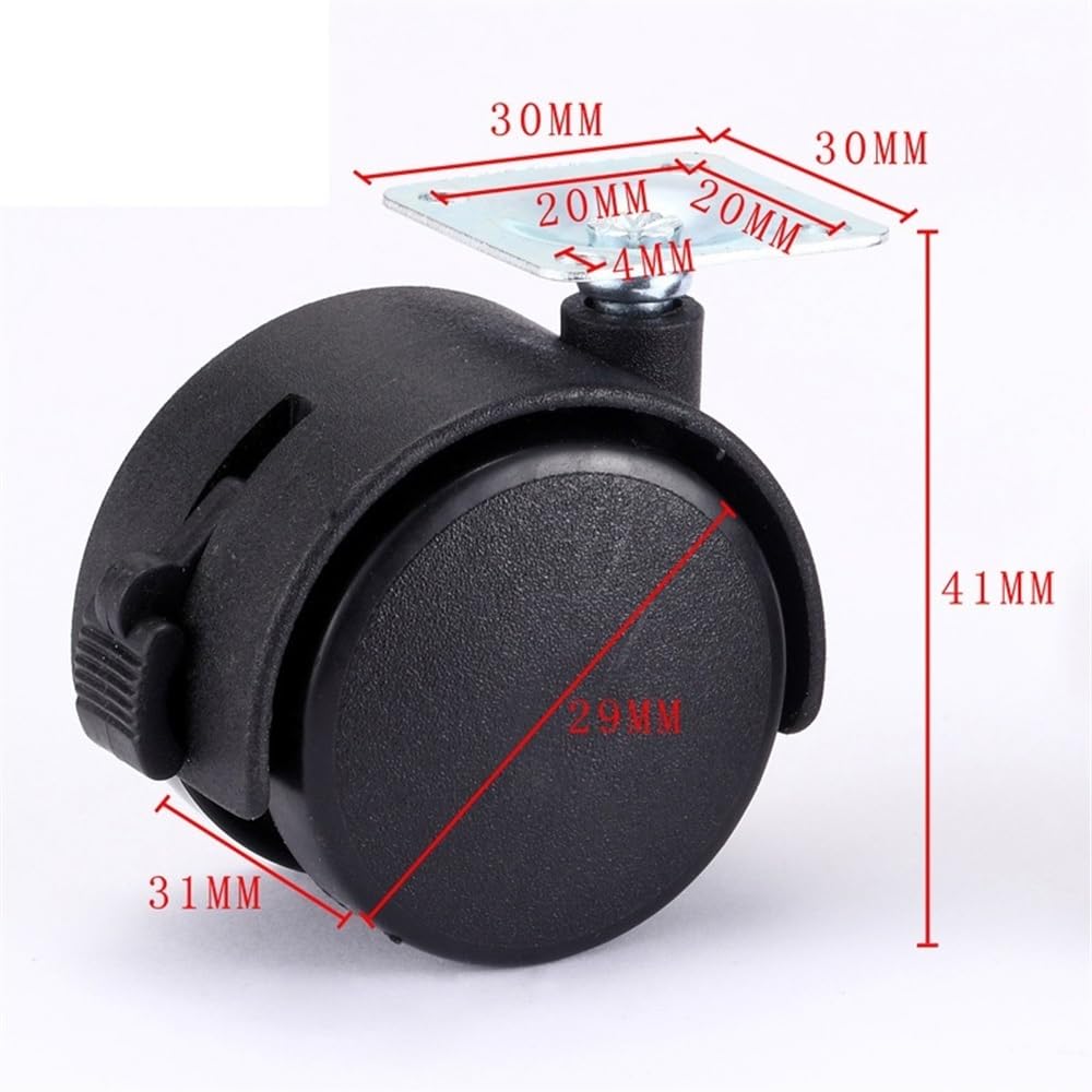 2 Ruedas giratorias para Silla, Ruedas para Muebles, 30 mm, M8, con Tornillo/Placa, Ruedas giratorias de Repuesto para Carrito, Freno silencioso, protección.