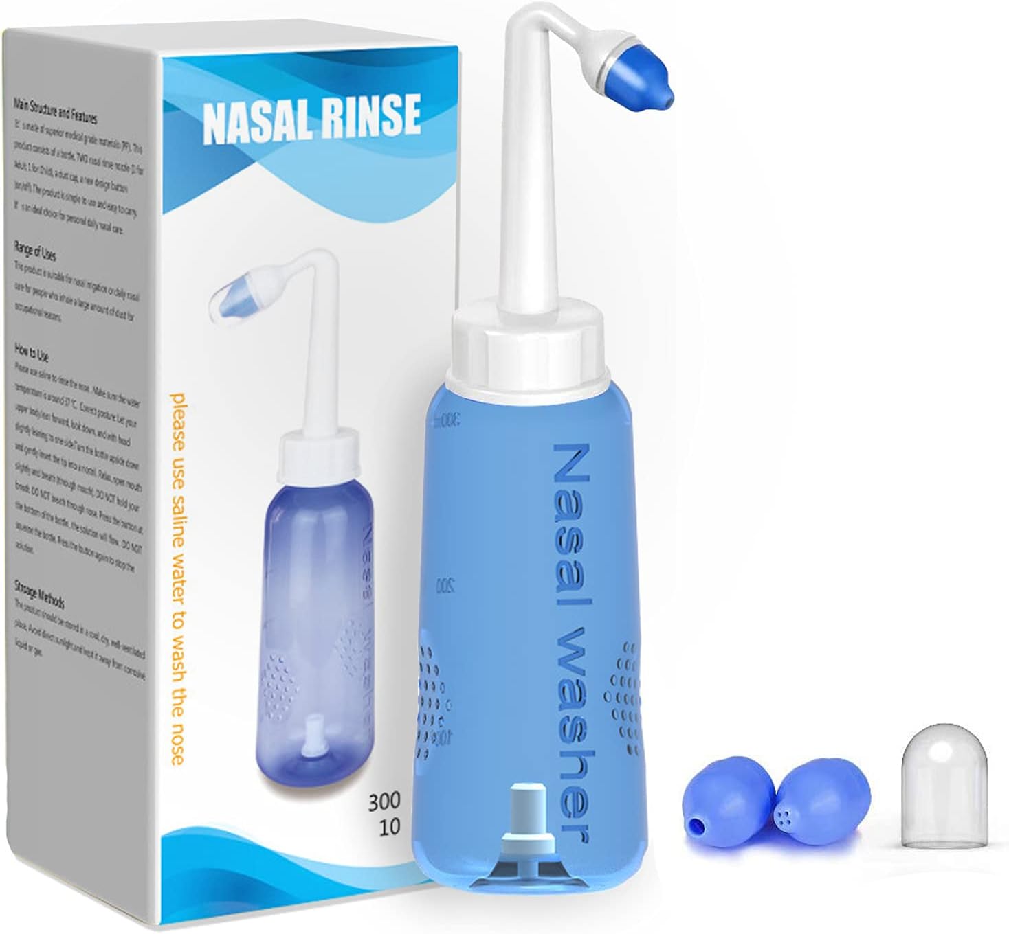 REHTRAD 300ml Jal Neti Pots，Nasal Cleaner，Nasal wash System Nose Wash Bottle with ON/Off Lock Button Sinus Rinse For Adults Children Nose Care (300 ml)
