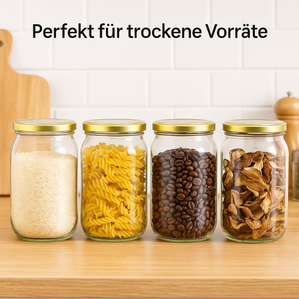 Einmachgläser mit schraubdeckel 900 ml 24er Set mit goldenen Deckel fi82 Einmachglas Einweckgläser - Vorratsgläser Glas luftdicht Twist Off - für Gurken Paprika Kompott Marmelade Honig Einmachen