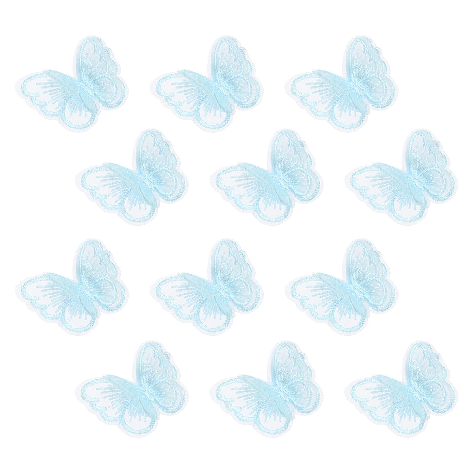 sourcing map Lace Organza Butterfly Patches, 2x1.6 in Embroidery Butterfly Sew Iron on Patch Badge Double Layer Organza Appliques for Bridal Wedding Dress Clothes, 12pcs, Light Blue