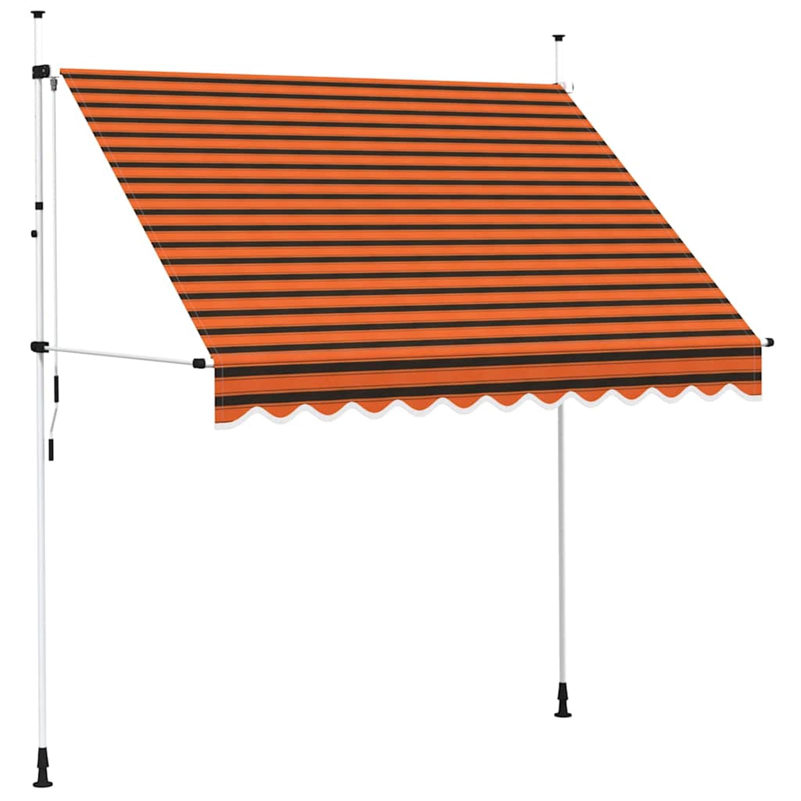 Wysuwana markiza balkonowa, obsługiwana ręcznie, 250 cm, pomarańczowa i brązowa, bez wiercenia, z korbą ręczną, aluminiowa markiza odporna na promieniowanie UV, regulacja wysokości i działanie