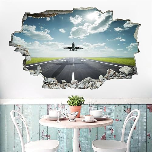 Miniatura 2 de Adhesivo de pared 3D para decoración de habitación, calcomanía de avión extraíble para niños y niñas, tatuaje de pared de cielo y nube, para