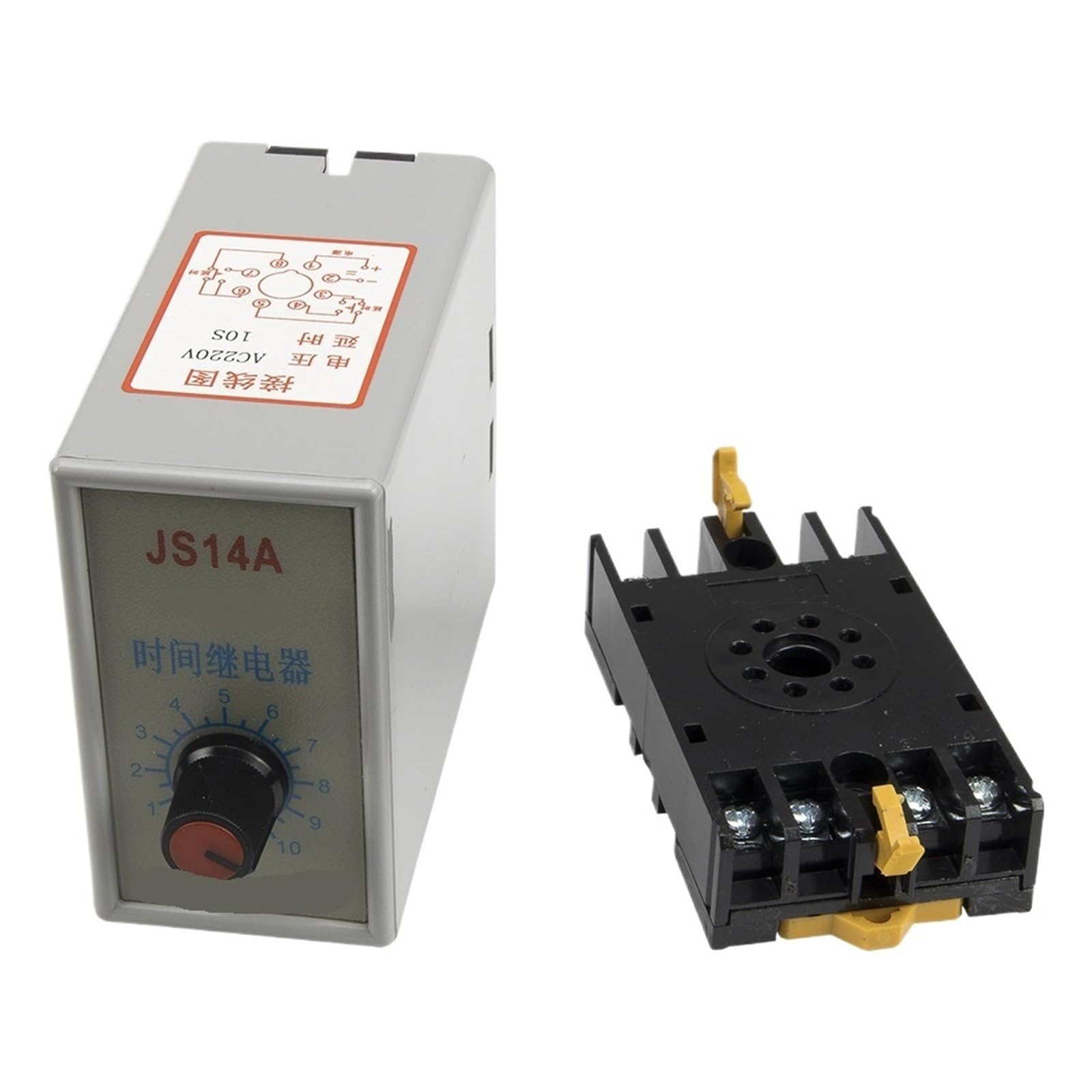 Relé de retardo de encendido JS14A CA 220 V Temporizador de 220 V CA con zócalo 5 s 10 s 30 s 60 s 120 s(5s)