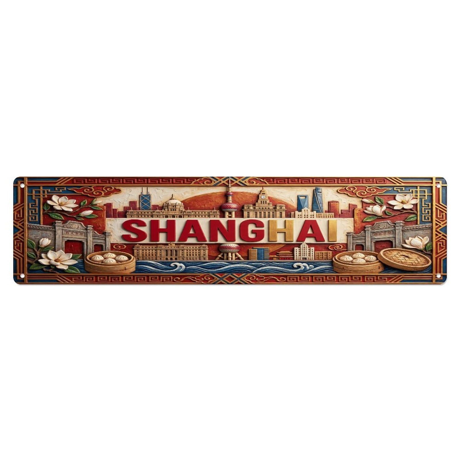 Xanthor Style Metal Tin Sign Vintage Shanghai China Flag Pattern