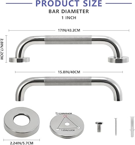 Miniatura 2 de Misounda Barras de agarre para bañeras y duchas, paquete de 2 barras de agarre de ducha de 16 pulgadas, mango de ducha de acero inoxidable, barra de