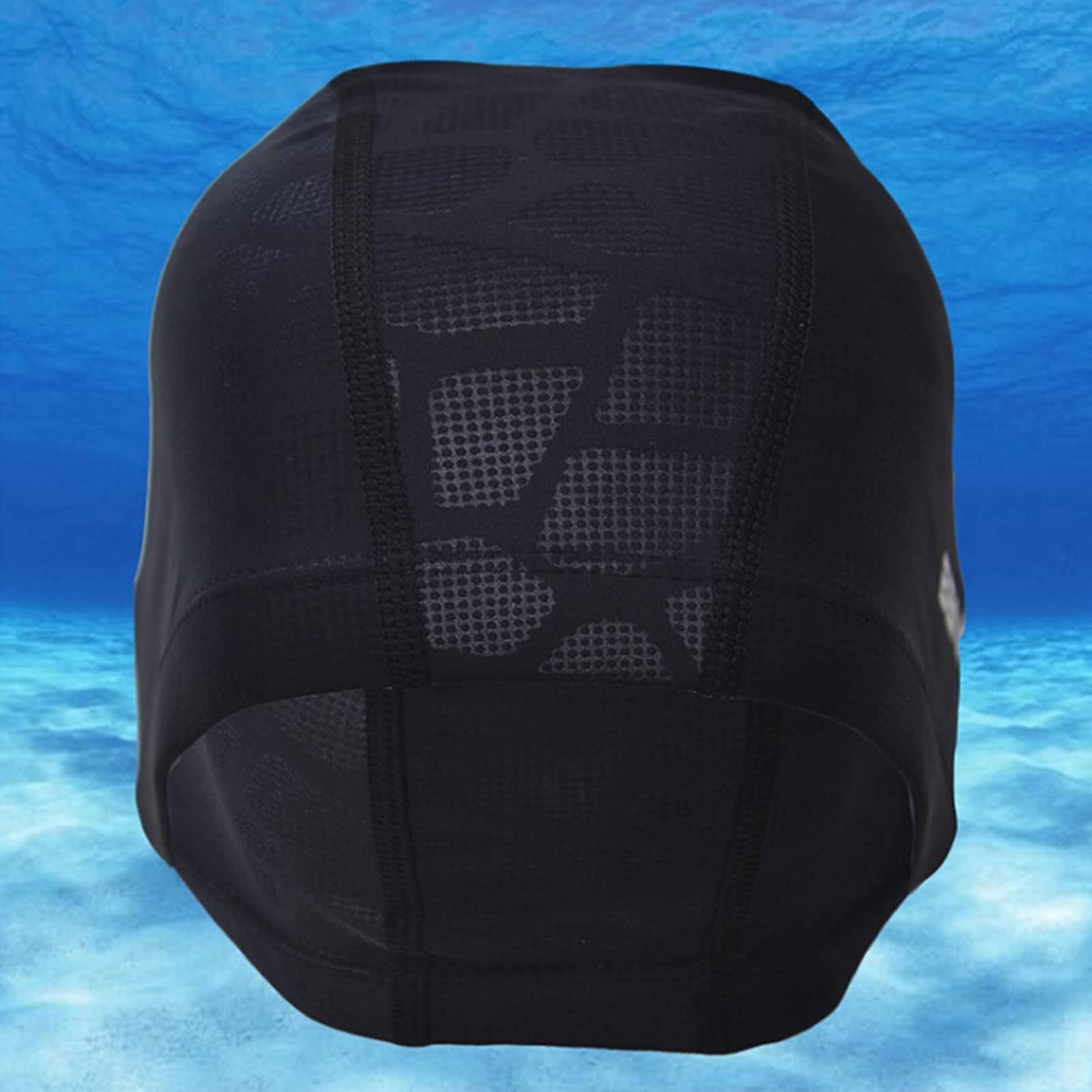 Bonnet de bain en tissu imperméable pour protéger les oreilles des cheveux longs - Bonnet de piscine requin haute élasticité flexible et durable pour homme et femme (noir)