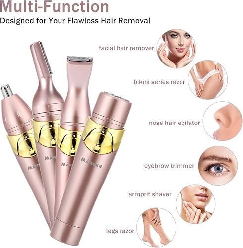 Miniatura 3 de Augot Depilación para mujeres, removedor de vello facial sin dolor 4 en 1, recortador de bikini recargable, afeitadora eléctrica portátil,