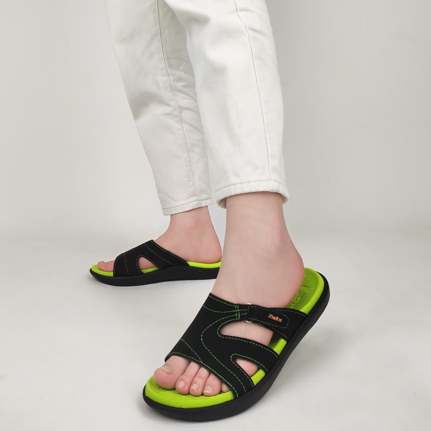 KuaiLu Womens Fashion Orthotic Slides Ladies Lightweight Athletic Yoga Mat Sandals Slip On Thick Cushion Slippers Sandals With Comfortable Plantar Fasciitis Arch Support - Image 2