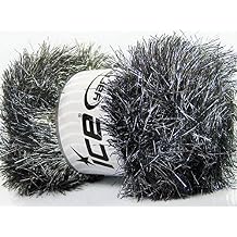 Large 100 gram Skein Silver Black Eyelash Dazzle Metallic Eyelash Yarn, 120 Yards