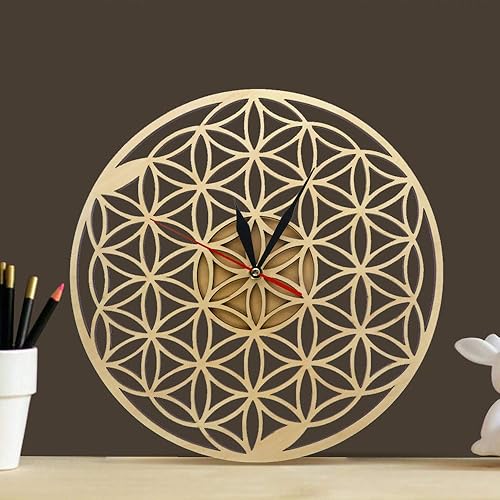 Miniatura 6 de The Geeky Days Flower of Life Intersect Rings Reloj de pared de madera geométrica geometría sagrada Reloj decorativo Reloj de inauguración de la