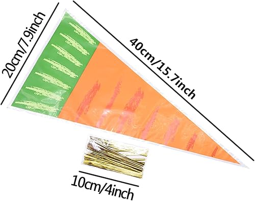 Miniatura 4 de Dzrige 100 bolsas de celofán transparentes con forma de zanahoria de Pascua, bolsas de plástico para regalo de Pascua, Navidad, galletas, dulces,